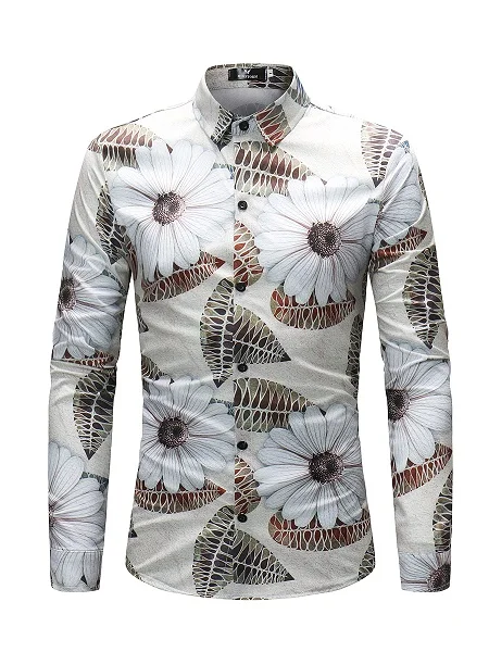 Men Flower Shirts Long Sleeve Shirts Slim Fit Men 3D Printed Shirts Spring Autumn Casual Hawaiian Shirts for Mens Clothing - Цвет: CS42