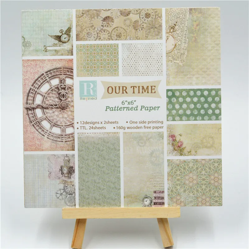 

24pcs 6" Single-side Our Time pattern creative papercraft art paper handmade scrapbooking kit set books C073