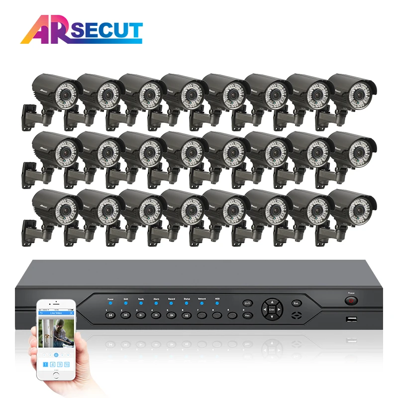 

24CH 1080N 720P 1800TVL HD Outdoor Manually Varifocal 2.8mm CCTV Camera Kit Security System&Home Video Surveillance Email Alarm