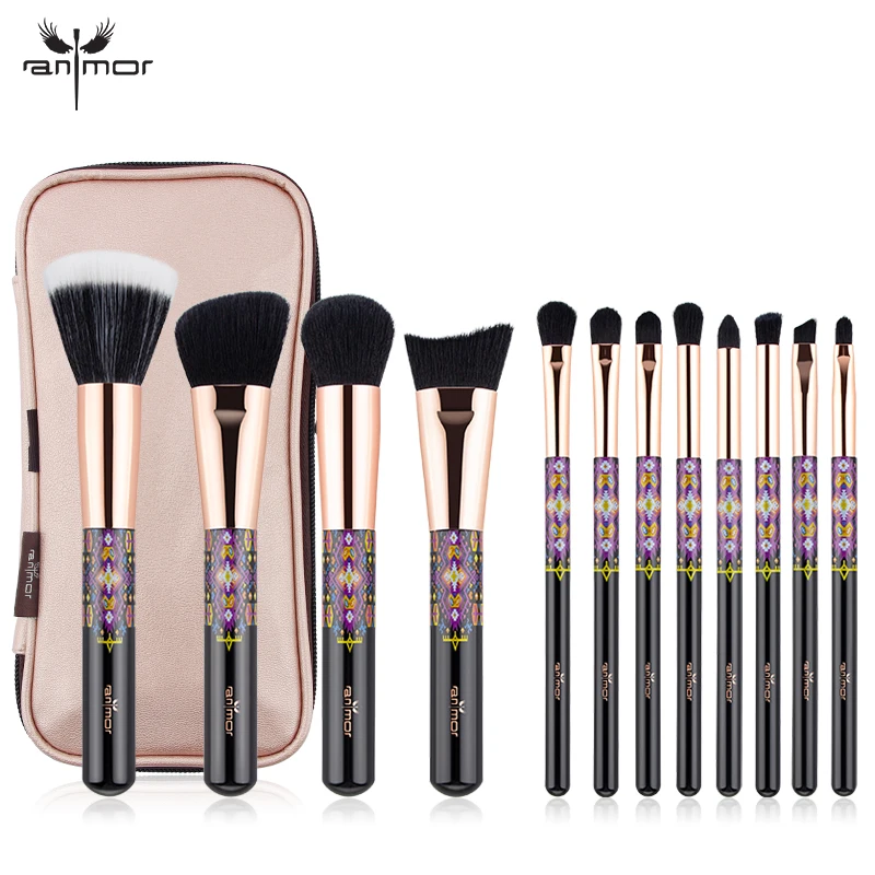 

Anmor 12Pcs Makeup Brushes Professional Powder Make up Brush Set Eyeshadow Eyebrow Blending Contour Duo Fibre Cosmetic Tools