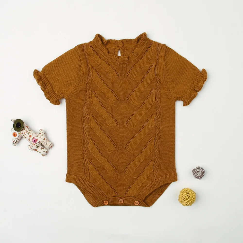 

Newborn Girl Bodysuit Summer Infantil Toddler Short Sleeve Onesie Fashion Baby Knitted Jumpsuit Children Knitwear Coverall 0-24M