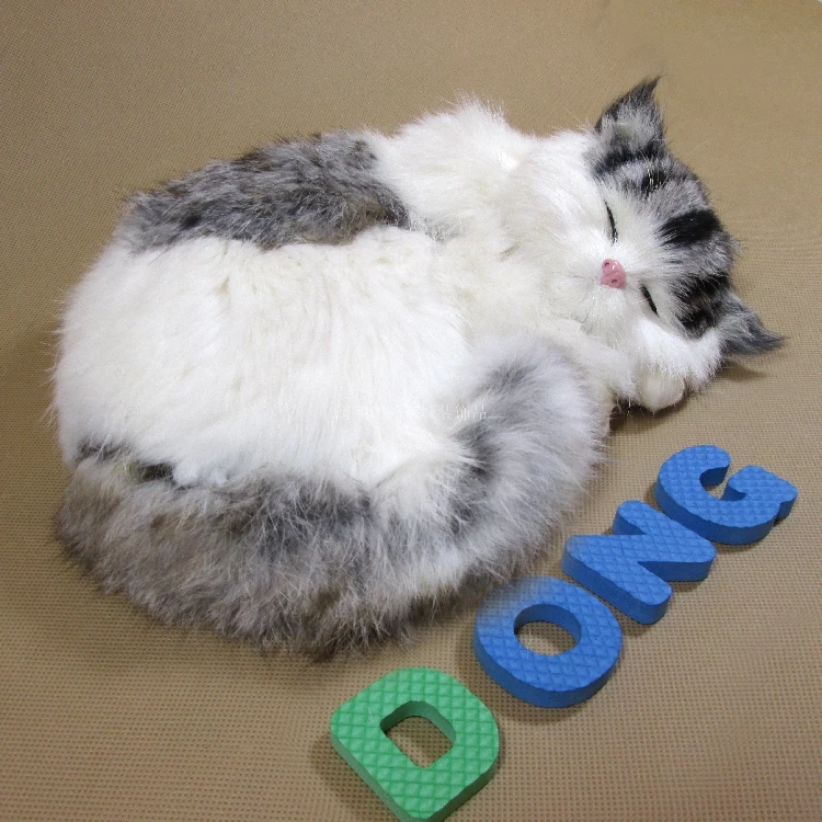 sleeping simulation cat model plastic&fur light gray&white cat doll gift 27x18x10cm a112