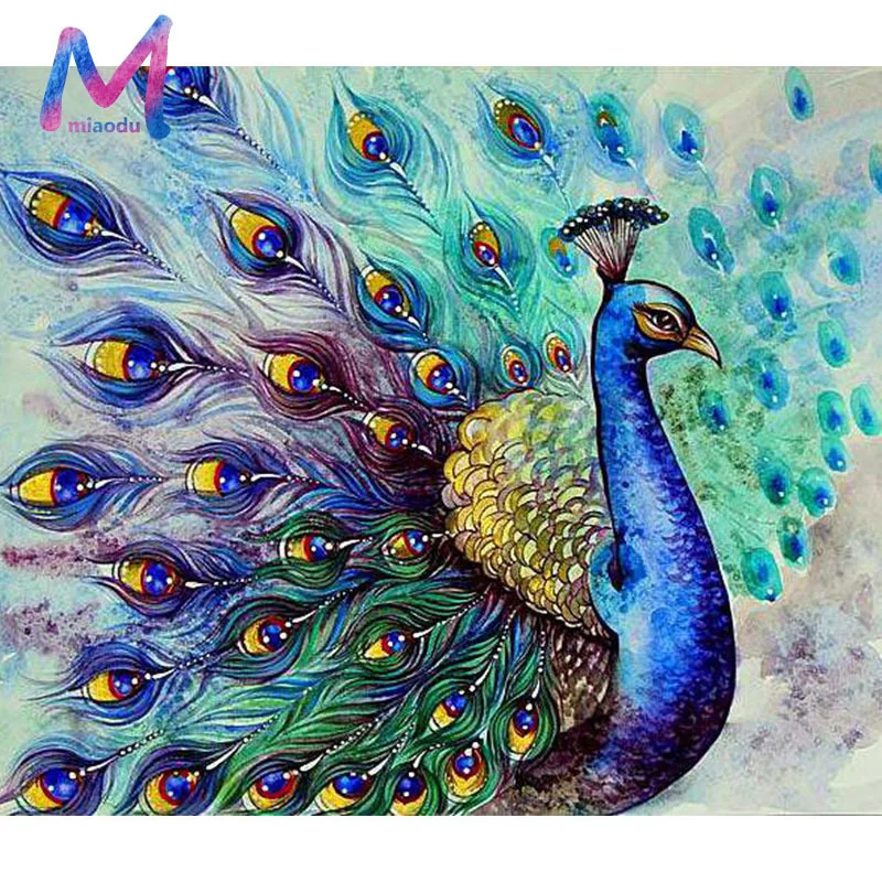 

MIAODU Full Square Square Diamond Diamond Painting Diamond Embroidery Picture Of Peacock Pebbles Stone Wall Decoration Gift