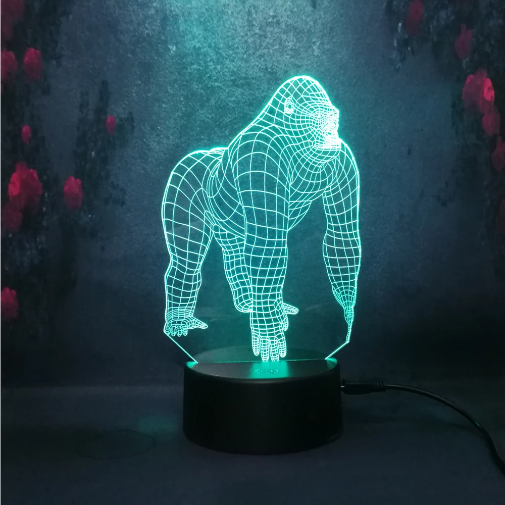 Asmarluxx 3D лампа Декор животное Горилла шимпанзе Go ходьба действие LED Иллюзия ночник