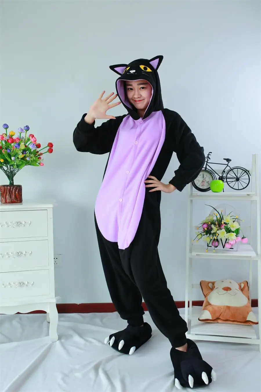 

Midnight Cat Onesies Anime Cosplay Pajamas Adult Animal Black Cat Onesie Sleepwear Sleepsuit for Unisex