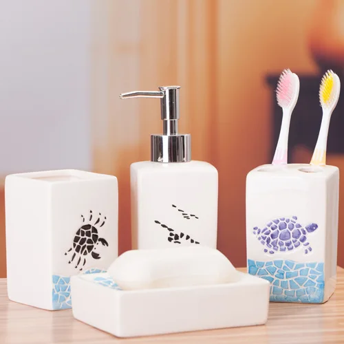 Marine Style Four Piece Ceramic Bathroom Set Toiletries Toothbrush Marine Style Four Piece Ceramic Bathroom Set Toiletries Toothbrush Holder Accessories Amenities