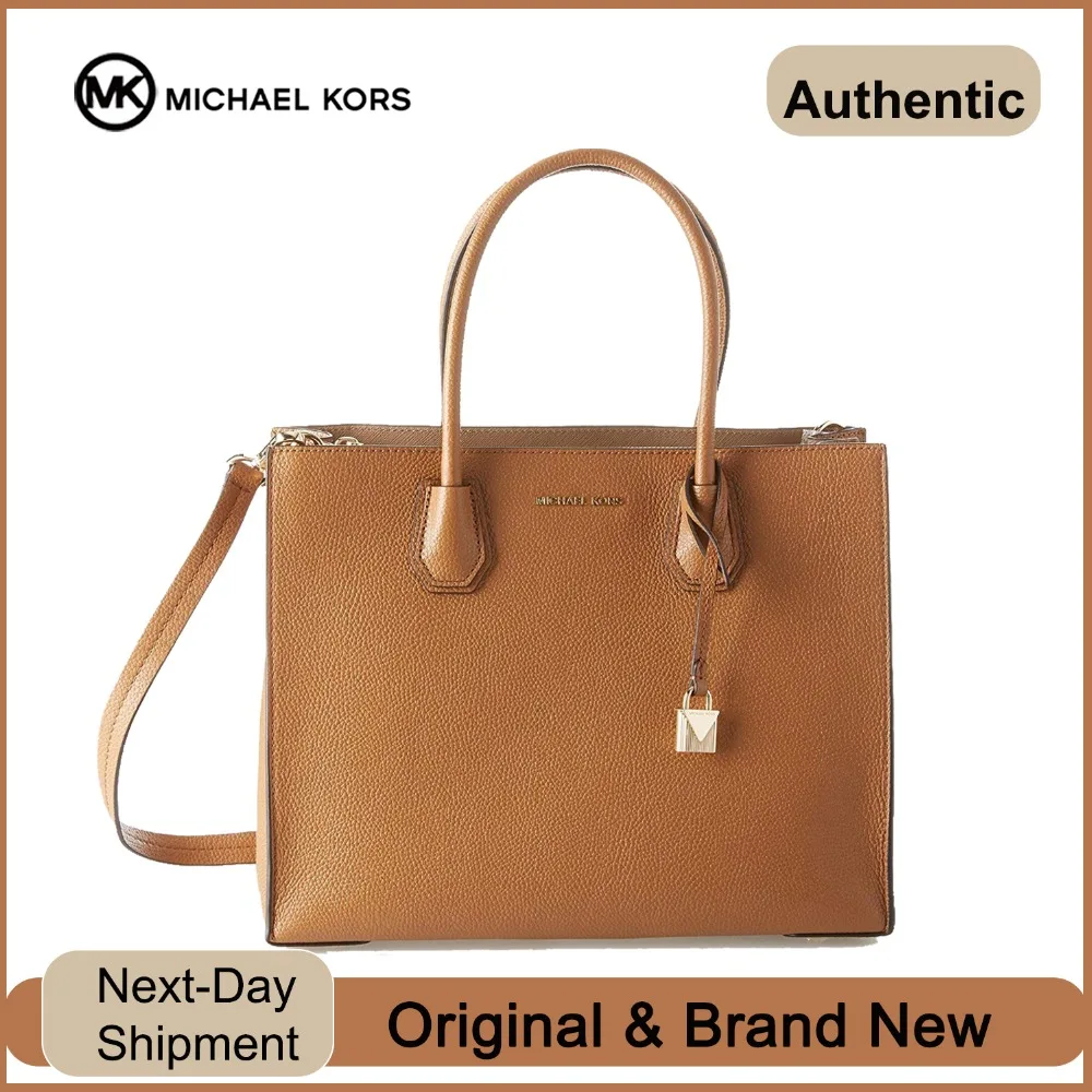 Michael Kors Mercer Ladies Large Leather Tote Handbag (Acorn/Gold) Luxury Handbags For Women Bags Designer by MK | Багаж и сумки