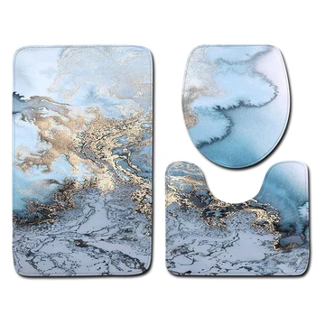 

Toilet Rug Kit 3pcs Soft Water Absorbing Bath Mat Marble Lid Cover Washable