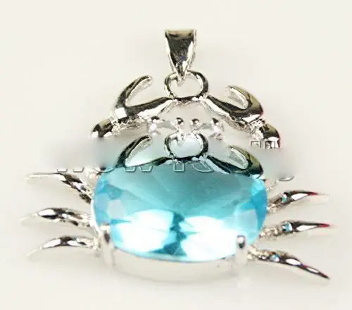 

Fashion Design Blue Faceted Zircon Woman's Crab Necklace Pendant #02 5.27