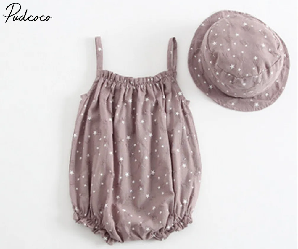 

2PCS Summer Newborn Infant Kids Baby Boy Girl Clothes Cotton Bodysuit Fashion Hat Outfit Set 3M-2Y