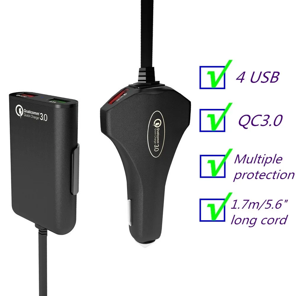 4 порта USB Автомобильное зарядное устройство молоток безопасности быстрое зарядное устройство 3,0 телефон зарядный адаптер для Iphone 8 X samsung s9 s10 huawei P30 Xiaomi 9