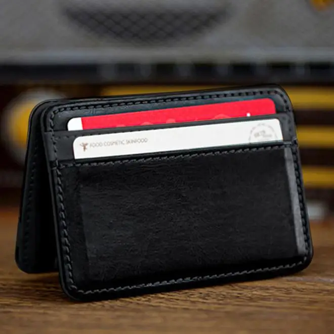 Модный минималистичный мужской кошелек с зажимом для денег, двойной дизайн, тонкий органайзер для карт, кошелек с волшебным зажимом, carteras Minimalista - Цвет: Black