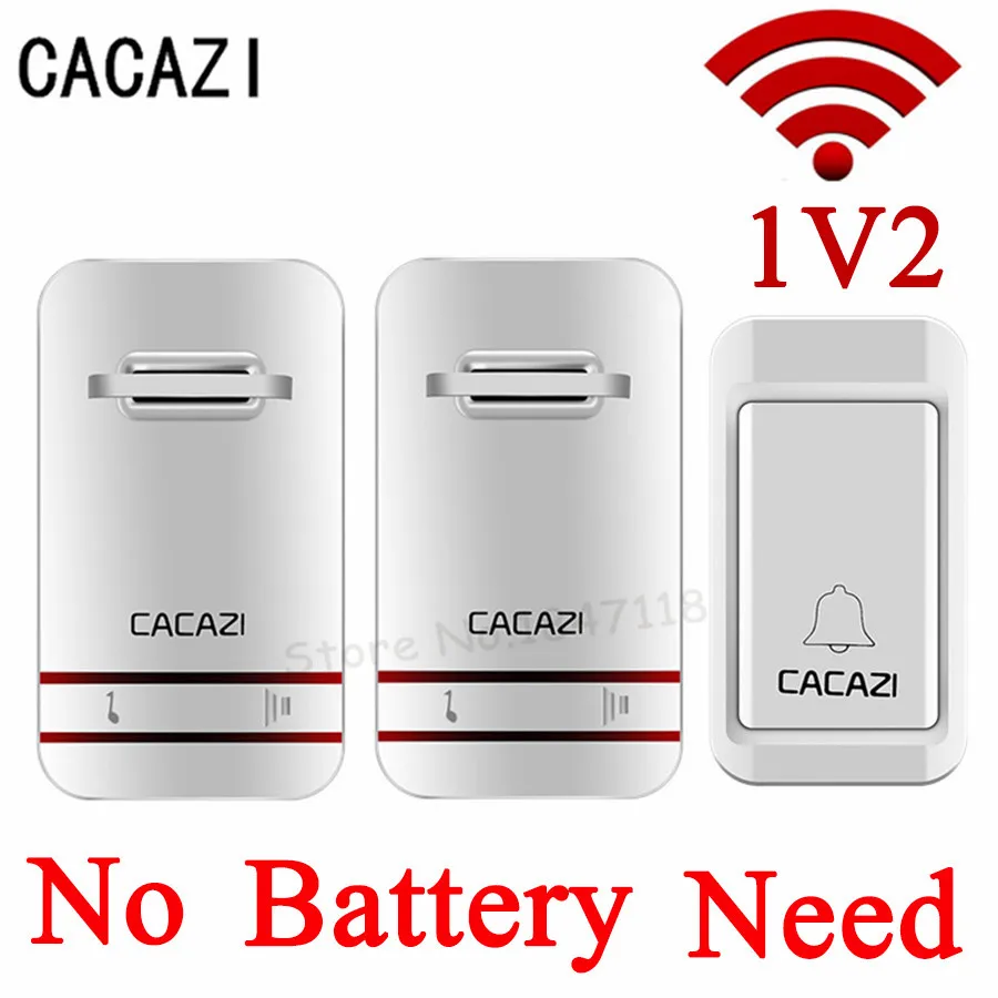 Tanie Ue wtyczka nie ma potrzeby baterii Led bezprzewodowy dzwonek wodoodporny Kinetic elektroniczny dzwonek do drzwi z 1 dzwonki Push Button + 2 odbiorniki