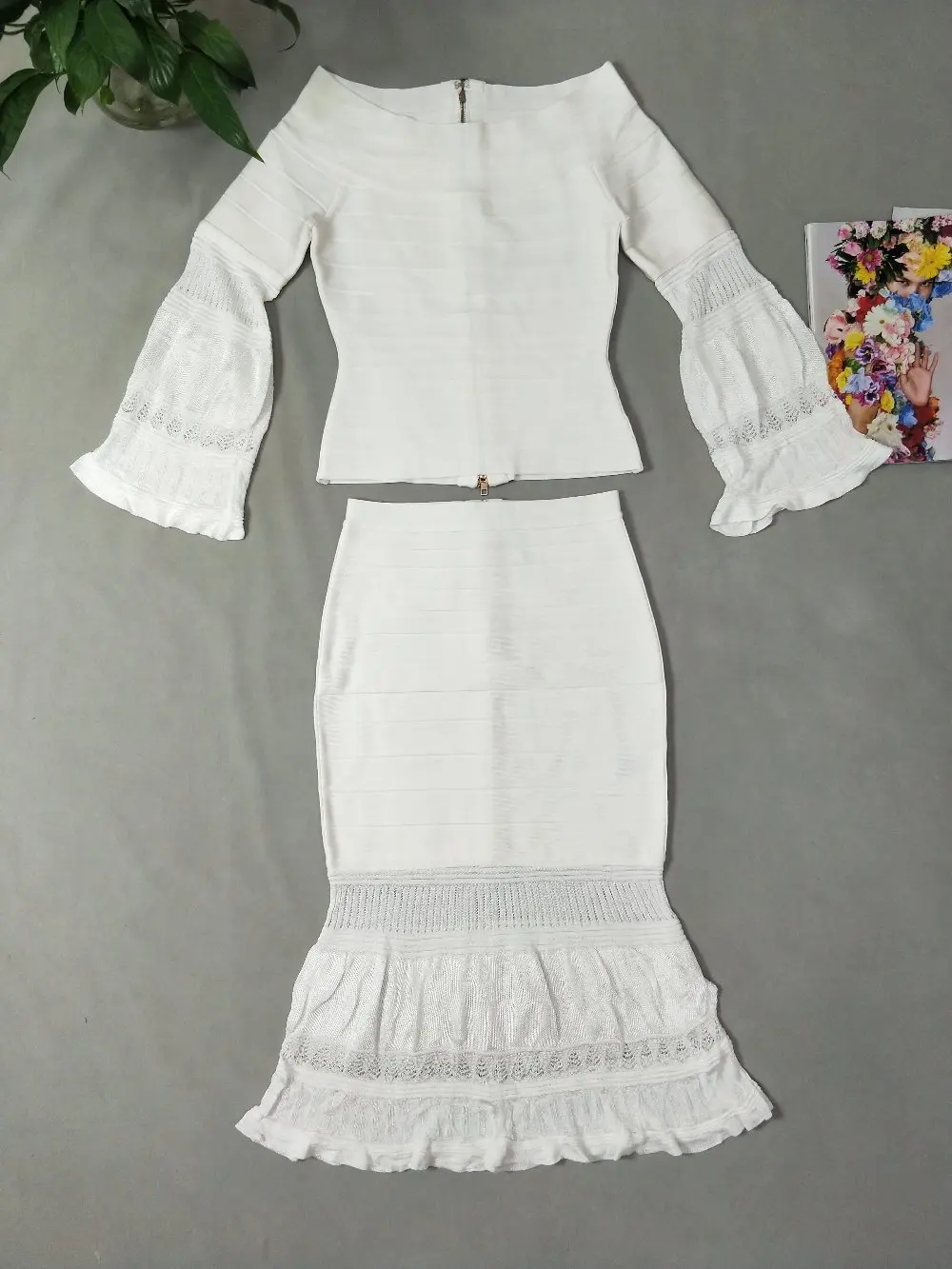 Moulante Costumes Flare Night Élégante De Blanc Celebrity Slash Club Cou Bandage Soir Fête Sexy Manches Robes Robe rrwzxfqPO