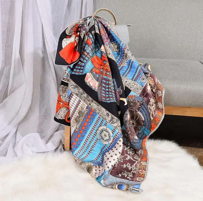 

fashion elegant brand 100% silk scarf 90*90 cm square shawl hand made roll wrap for women lady free shipping