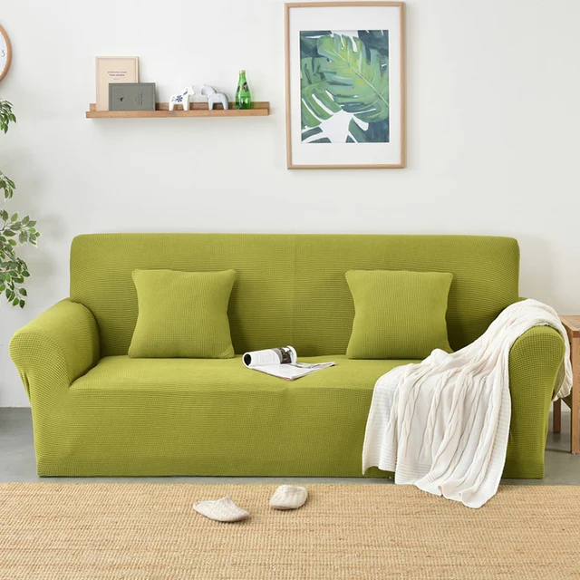 Green Sofa Seat Cushion Cover Solid Color Stretch