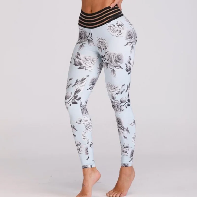 New Sexy Lace Splicing Waist Leggings Women Print Pocket Workout Clothes Push Up Fitness Female Elastic Slim Pants Leggins