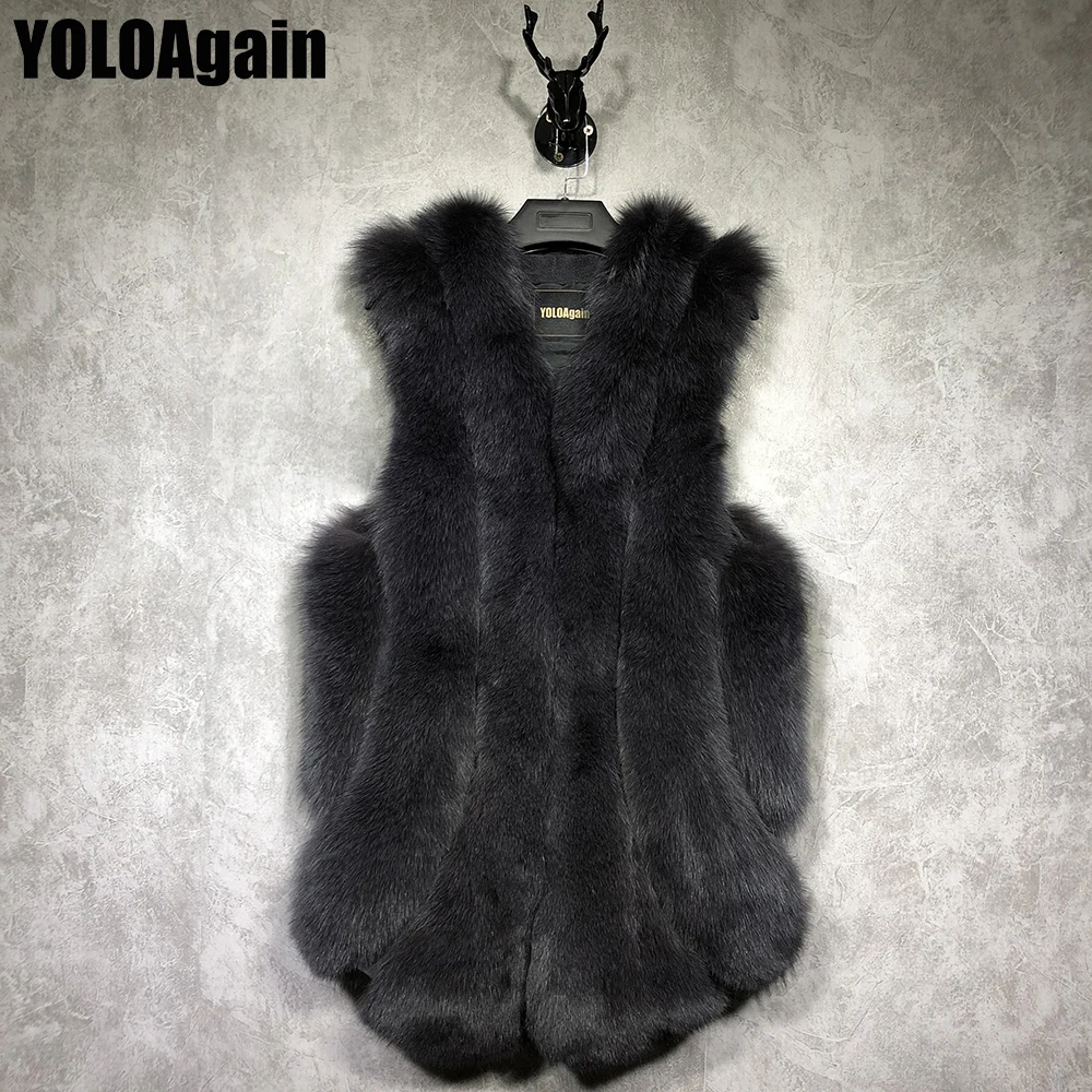 Fourrure Yoloagain Vraie Renard Gilet Multi multi Dames De multi multi multi Femmes Manches Sans xrpCwqSrE