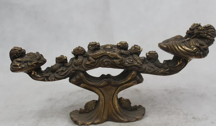 

free 6"Chinese Folk Pure Bronze excellent Lucky Nina Dragon Ru Yi Statue fast