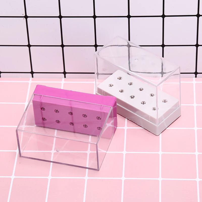 10 Hole Nail Drill Head Bits Organizer Box Holder Manicure Storage Container For Electric Nail Grinding Head Display Case Random