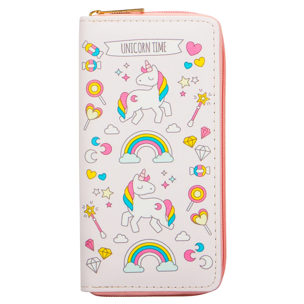 

Sansarya 2018 New Fashion Pink Dreamlike Rainbow Unicorn Print Women PU Wallet Designer Ladies Card Holder Zipper Female Purse