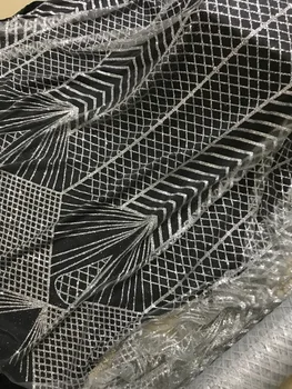 

Silver colour African net lace S1931317 French tulle embroidery lace fabric with glued glitter sequins