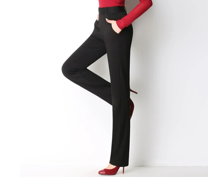 Высокая талия эластичные брюки для женщин повседневные эластичные талии плюс размер сплошной цвет женские брюки весна осень черный белый ssh0602