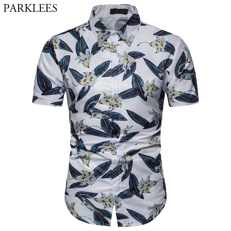 Mens Hawaiian 3D Print Button Down Casual Shirt Summer Short Sleeve Aloha TShirt