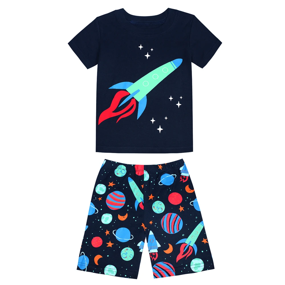 

100 Cotton Summer Short Sleeve Boys Pajamas Kids Rockets Pajama Pyjamas Kids for 2-8Years Children Sleepwear Nightwear Pijamas