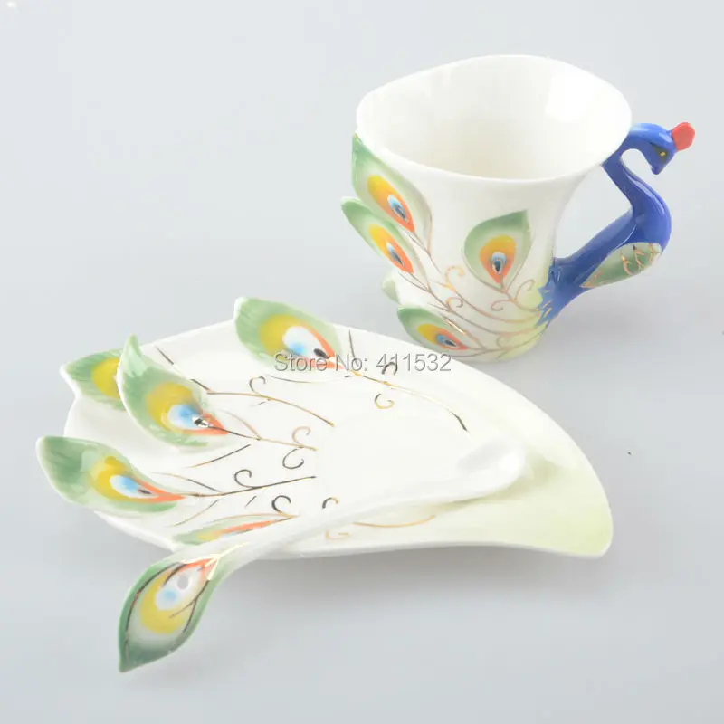 Кружки с павлином, керамические фарфоровые эмалированные парные чашки, подарок на свадьбу, день рождения, креативные чашки для чая, шесть цветов на выбор, NL131