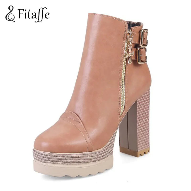 

Fitaffe Women Thick Heel Ankle Boots High Heels Shoes Autumn Winter Round Toe Fashion Ankle Boots Heels Platform Botas Mujer 008