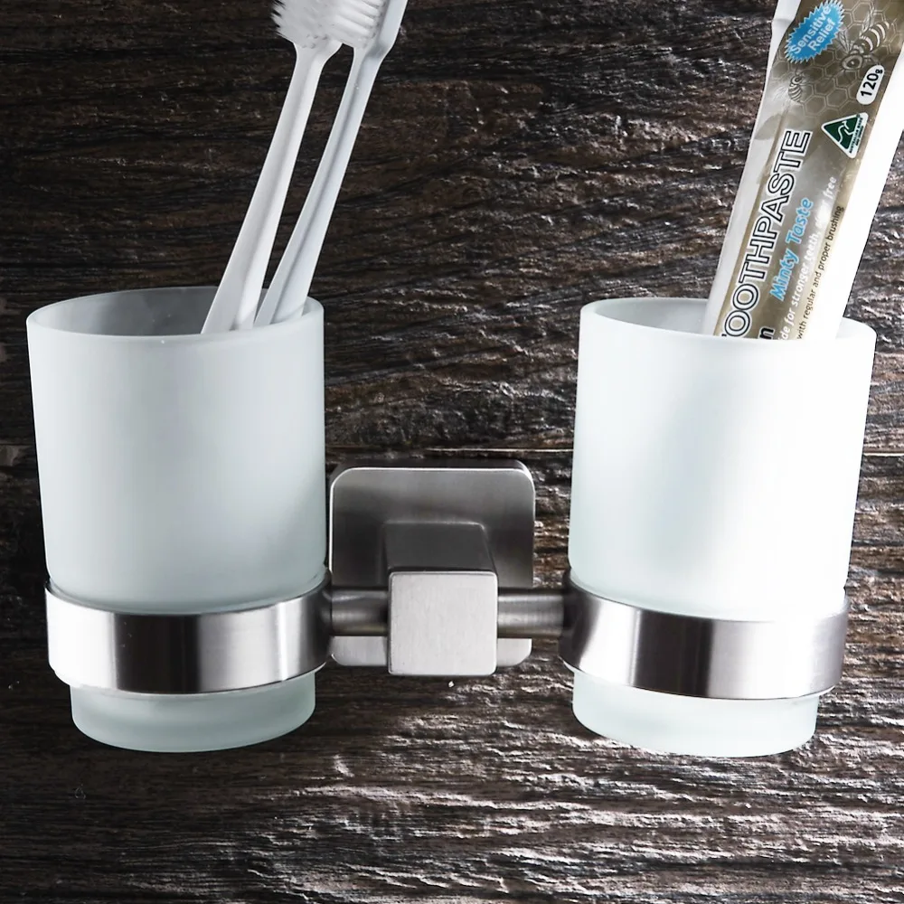 WEYUU Toothbrush Toothpaste Cup Holders SUS304 Stainless Steel Glass Tumbler Wall Mounted Bathroom Accessories Wire drawing