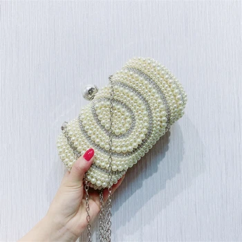 

Fashion Luxury Crystal Pearl White Evening Clutch Bags Women Elegant Minaudiere Handbag Wedding Party Lady Purse Bag Hot Selling