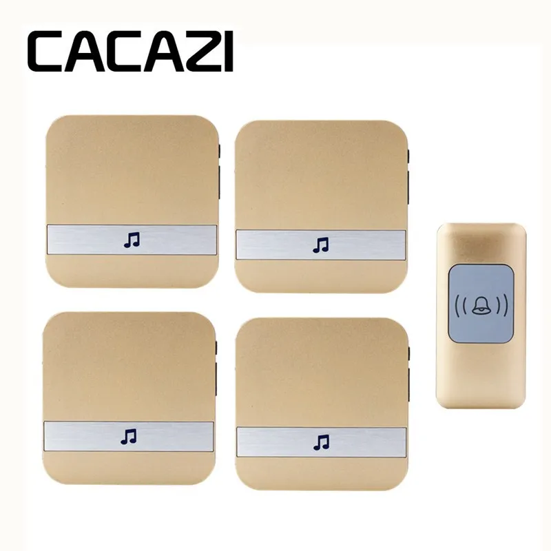 CACAZI A9 Smart Wireless Doorbell Waterproof AC 75-250V 4 Receivers Battery Push Button Household Call Ring 52 Songs 300M Remote
