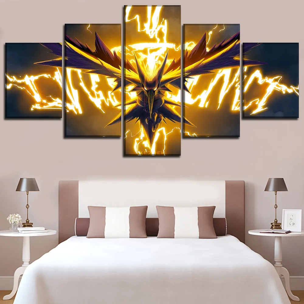 Home Decor Painting On Canvas Printed 5 Pieces Animation Pokemon Poster Dragon Spirit Modular Picture Wall Art For Living Room
