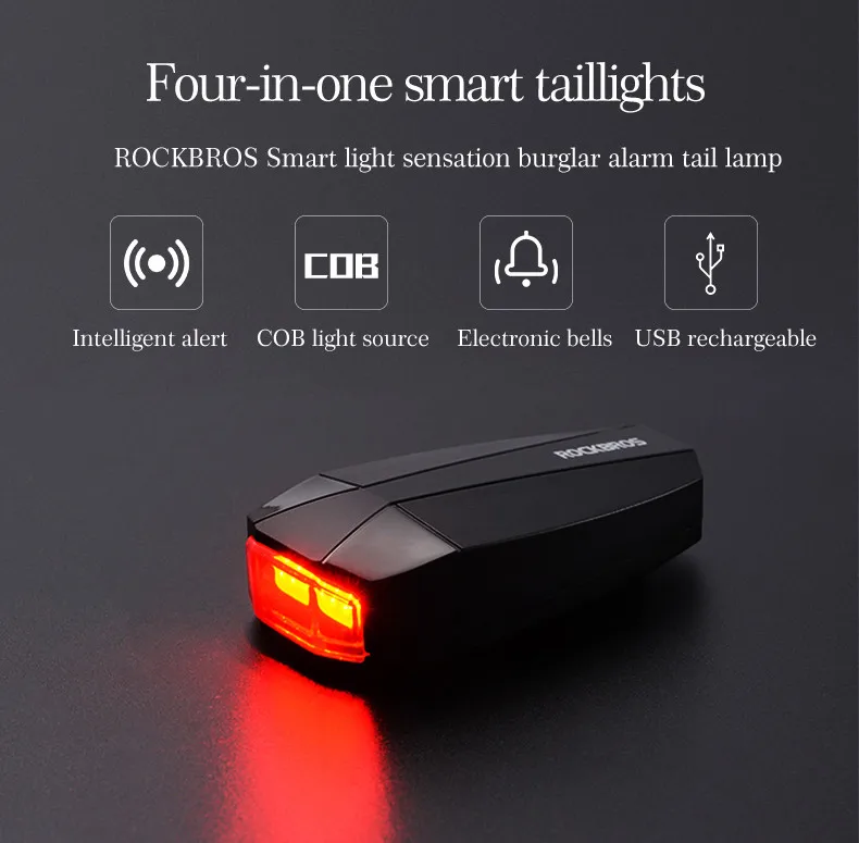 Top ROCKBROS Bicycle Rear Light Smart Taillight Anti-theft Alarm Light Remote Shock Sensor Safe Flash Light Cycling Equipment 1