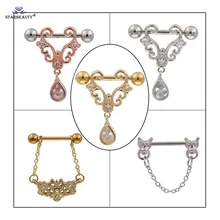 Starbeauty, большой кристалл, 2 шт./партия, стандартное кольцо для сосков, калибр 14 г, кольцевой щит для сосков, пирсинг, ювелирные изделия для тела, розовое золото, ювелирные изделия