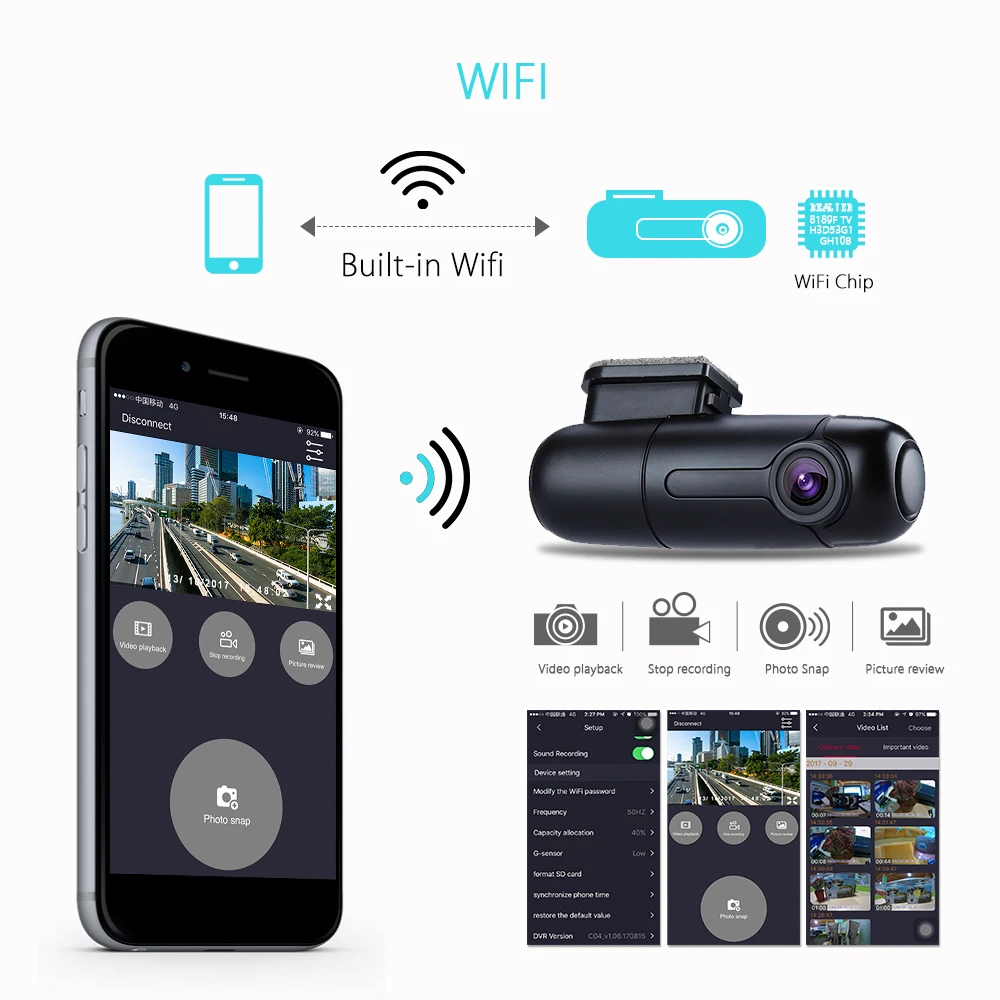 Автомобильный мини видеорегистратор Blueskysea 1080P Full HD Wi Fi b1w|Видеорегистраторы| |