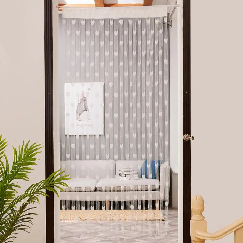 Современная полосатая занавеска для окна с сердечком, занавеска для окна или двери, прозрачная занавеска, занавеска 50x200 см, занавеска s для гостиной, распродажа - Цвет: Beige