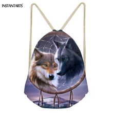 INSTANTARTS Cool Brother 3D Galaxy Wolf Print Men Drawstring Bags Multifuntion Boys Basketbally Bags Softback Storage Backpacks