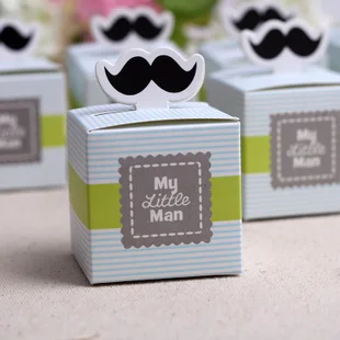 

Free shipping 100pcs/lot blue/green mustache wedding candy box baby party favor boxes