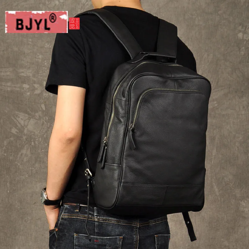 

BJYL Original genuine Leather Retro Men backpack cow Leather Large Capacity backpack men laptop backpack business shoulder bags