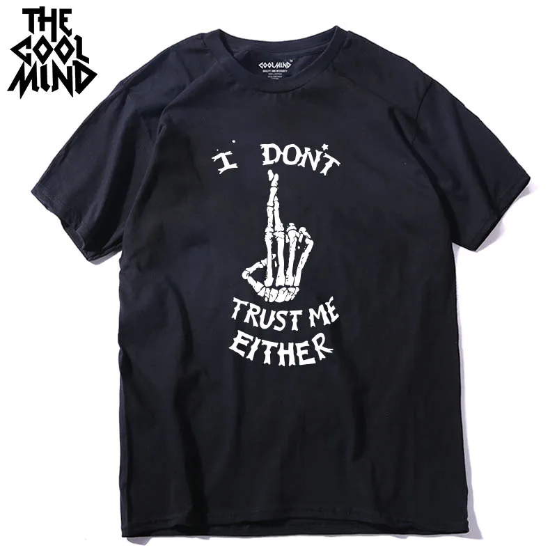 

COOLMIND DO0113A 100% cotton shot sleeve cool skull men T shirt casual o-neck I don't trust me print men Tshirt loose tee shirt