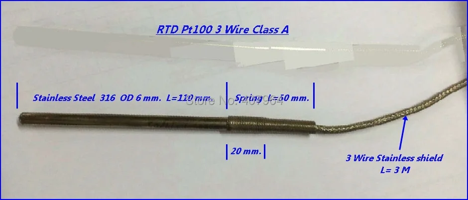 

6*110mm Class A WZPK Pt100 thermometer 3M CableTemperature detactor platinum resistane