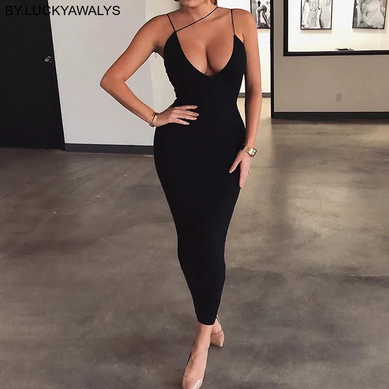 Summer Sexy Double Spaghetti Strap Deep V Neck Party Pencil Dress Women Sexy Package Hip Sleeveless Maxi Dress BY.LUCKYAWALYS Summer Sexy Double Spaghetti Strap Deep V Neck Party Pencil Dress Women Sexy Package Hip Sleeveless Maxi Dress BY.LUCKYAWALYS