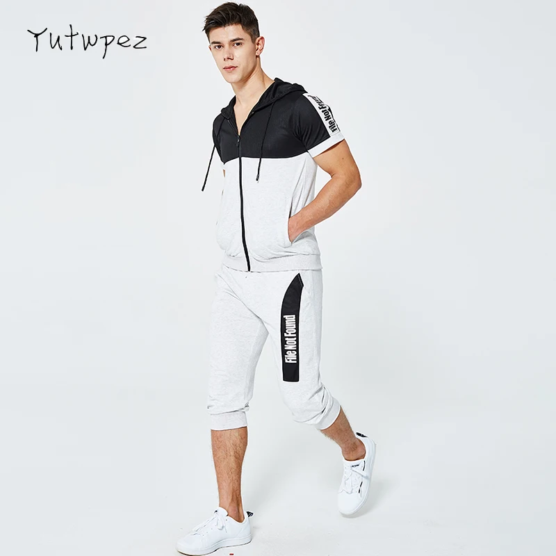 Europe Size Sporting Mens 2pcs Summer Men Shorts Set Top And Tracksuit For Short Hoodie Tshirt Suit | Мужская одежда