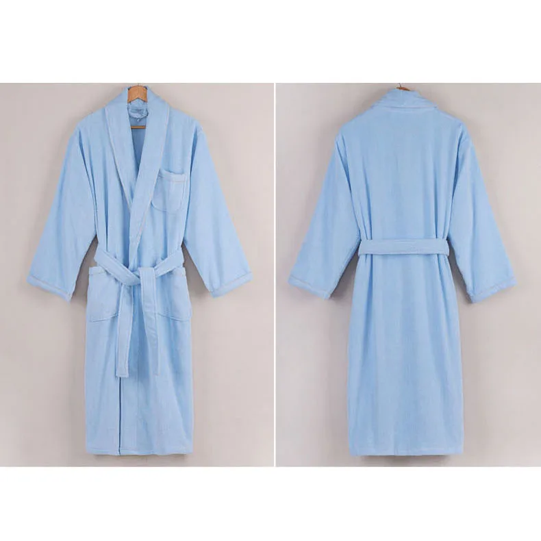 Халат из чистого хлопка для влюбленных, длинное кимоно, махровый халат, халат для спа-отеля, длинные халаты для отдыха, зимняя ночная рубашка, одежда для сна - Цвет: CAVME Blue