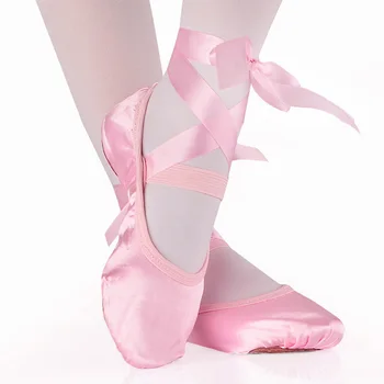 USHINE EU25-39 soft Sole satin ribbons ballet dance children beginner practicing ballet shoes children woman practicing history