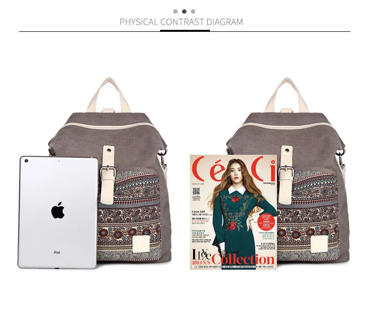 Bolsa de Ombro Zhierna Mochila Feminina Pacote Estilo Nacional Retro Escola Vento Menina Lona Flor Bolsa Prático 15 Zhierna bolsa de ombro mochila feminina pacote