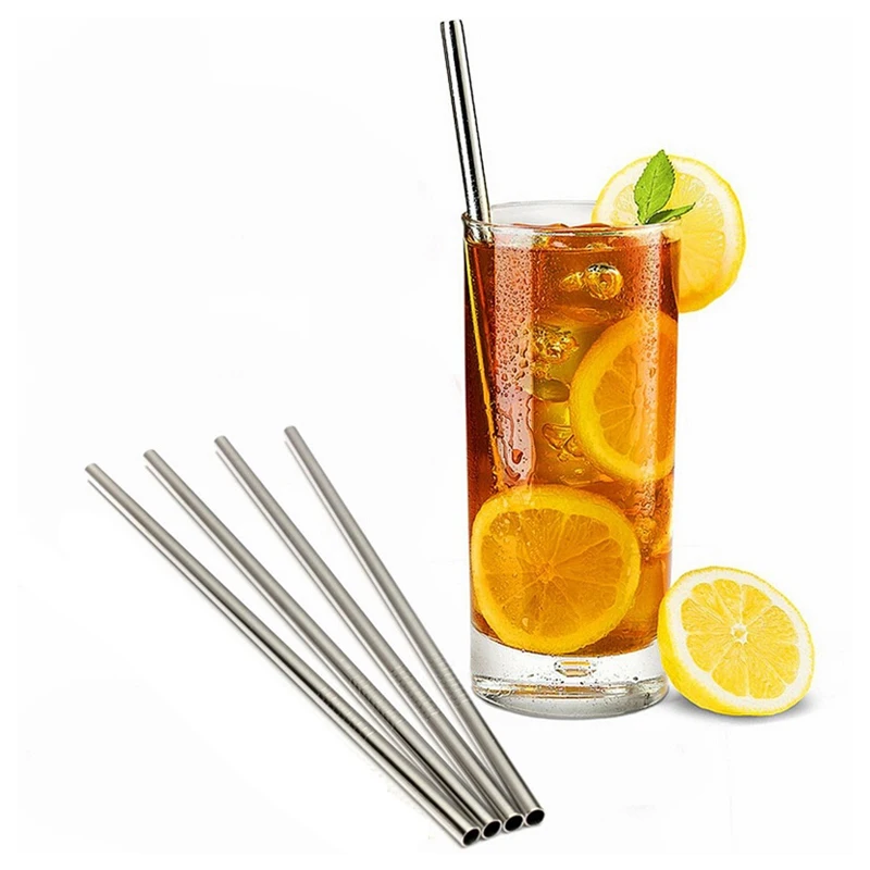 Practical 4Pcs Metal Drinking Stainless Steel Straw Straight Straws for